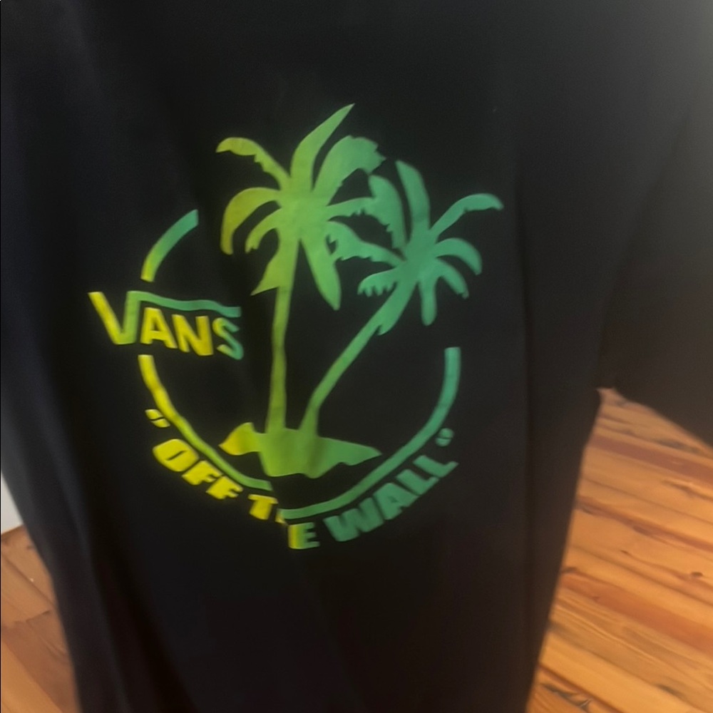 Vans Black Tee with Green and Yellow Palm Design